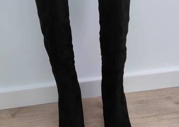 Kozaki damskie zamszowe na słupku w kolorze czarnym, rozmiar 36.