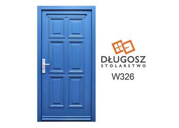 Drzwi DŁUGOSZ zewnętrzne drewniane wejściowe niebieski azur RAL5009 GOTOWE