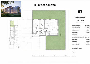 Mieszkanie 4-pok. 73m2 z ogródkiem 130m2, Ruczaj, Federowicza Bunscha
