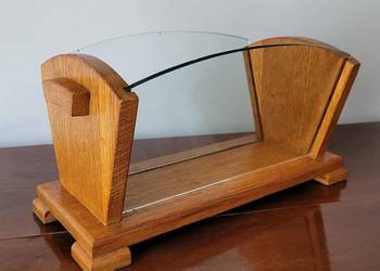 Zabytkowy  pojemnik na owoce w stylu Art Déco dębowy korpus grube szkło
