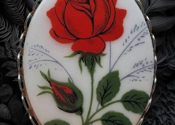 VINTAGE BROSZKA PORCELANOWA KWIAT RÓŻA COTTAGECORE LATA 50/60