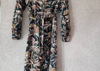 H&M długa midi sukienka zapinana w kwiaty szmizjerka złote liście