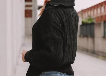 Sweter Damski Z Suwakiem Ann Czarny