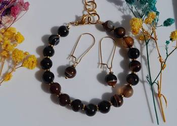 Bransoletka i kolczyki z kamieni naturalnych Agat kawowy.