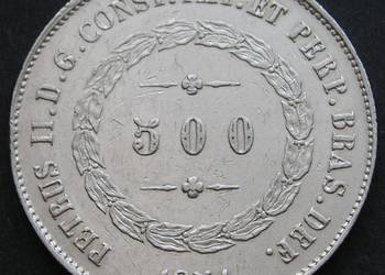 BRAZYLIA 500 REIS 1851 - SREBRO