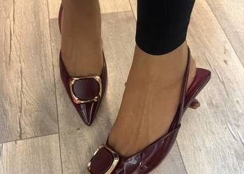 (41) Bordowe czółenka wieczorowe z odkrytą Pięta, Nowe