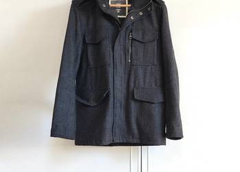 Kurtka H&M męska S zimowa wełna szara jodełka płaszcz