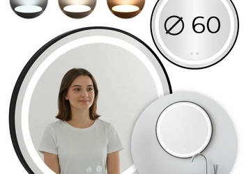 Lustro łazienkowe LED okrągłe ścienne 60 cm 3 barwy anti-fog włącznik doty…