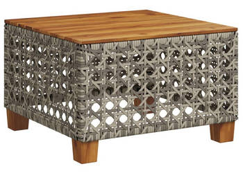 Stolik ogrodowy szary 55x55x36 cm rattan PE i drewno akacjowe WM-365930