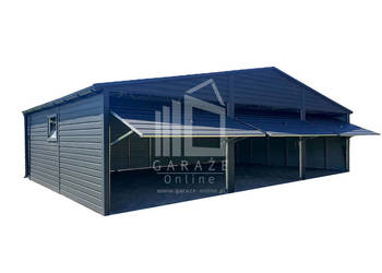 GARAŻ BLASZANY 9m x 6m  dwuspad - 3x Brama + okno + rynny - antracyt ID405
