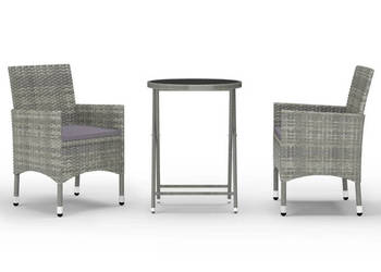 3-częściowy zestaw bistro rattan PE i hartowane szkło szary WM-3058379