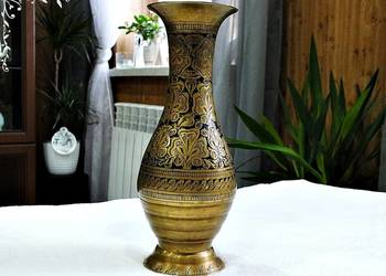 Duży stary wazon / dzban z mosiadzu , mosiądz rzeźbiony 24cm