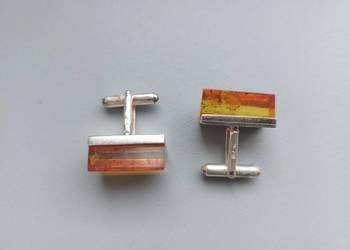 srebrne spinki do mankietów, bursztynowe, srebro 925