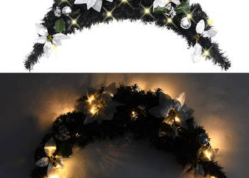 Łuk świąteczny z girlandą i lampkami LED czarny 90 cm PVC WM-320981