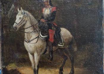 Stary obraz olejny antyk Jeździec