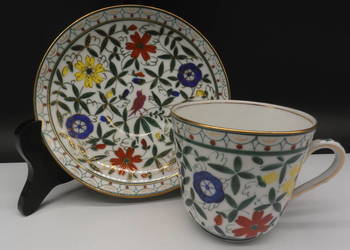 Filiżanka ze spodkiem HEREND, Wzór Rothschild Bird (Ptaki) Ręcznie Malowana