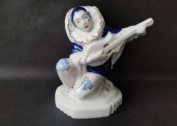 Stara figurka porcelanowa Pierrot, Grajek Janina Dikolenko Bytom, PRL