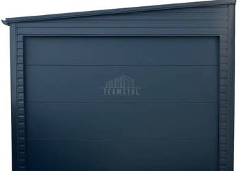 Garaż Blaszany 4x6m - Brama Segmentowa - Antracyt - Dach spad w bok  TS855