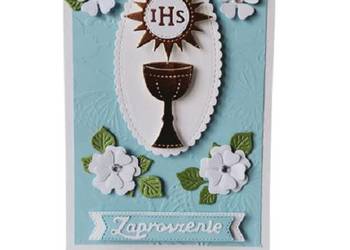 Zaproszenia Komunia Chłopiec Kielich Słoneczko W Kwiatach B6 Bękit – Biel