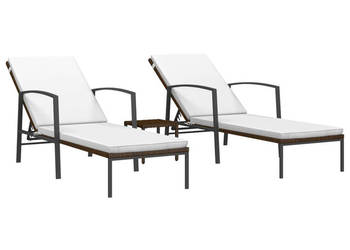 Leżaki ze stolikiem 2 szt. polirattan brązowe WM-317637