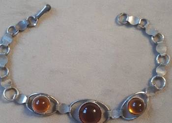 bransoletka srebrna z bursztynami