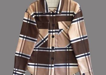 Damska gruba brązowa bluza w kratę z długim rękawem 36/S