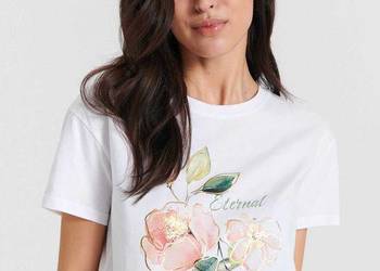 biały t-shirt z nadrukiem Sinsay