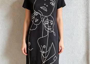 Calvin Klein czarna damska Sukienka rozm. S z efektownym Art Printem