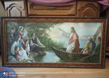 Wielki Obraz Religijny Jezus nauczającyna Łodzi .Giovani