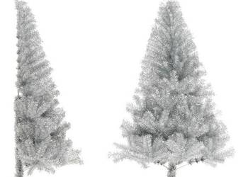 vidaXL Sztuczna choinka połówka ze stojakiem, srebrna, 150 cm（SKU:344696）