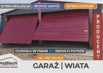 GRAFIT / Profil / Garaż Blaszany / Brama ORZECH / Dwuspadowy  – Maj-Blach