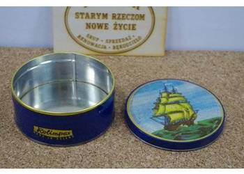 Metalowe pudełko Rolimpex z żaglowcem – vintage PRL, Made in Poland