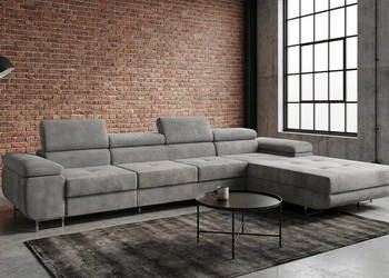 Narożnik z funkcją spania Madryt lewy 352x203 sztruks jasnoszary pojemnik