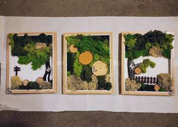 Zielono mi- Tryptyk z mchu. Obrazy wykonane z naturalnego mchu.