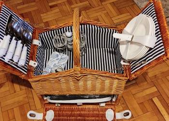 Koszyk piknikowy wiklina termotorba zestaw XXL talerze sztućce dla 4 osób