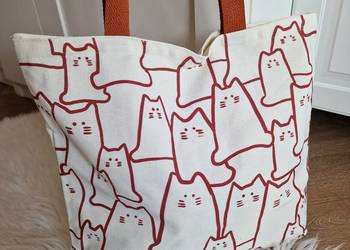 Torba na ramię shopper koty vintage bag a4 torebka na laptopa plażowa