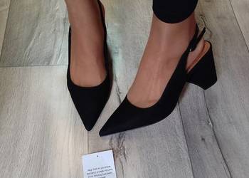 (40) ASOS Design/ Czarne czółenka wieczorowe z odkrytą piętą z Londynu/NOWE