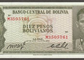 BOLIWIA 10 pesos bolivianos 1962 - Busch - STAN BANKOWY UNC