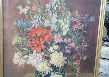 przedwojenny obraz olejny  na płótnie 1943 r. sygnowany duży NOWA rama przedwojenny obraz olejny  na płótnie 1943 r. sygnowany duży NOWA rama