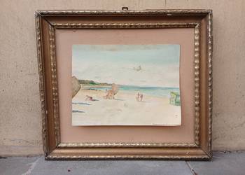 Stary obraz pejzaż polski morski 1947 Nieckowski ZPAP PRL