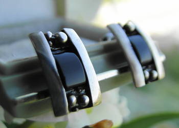 Piękne stare kolczyki srebro i onyks