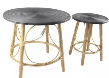 Nowy Zestaw stolików Taman Rattan czarny/drewno