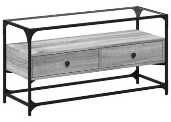 Szafka pod TV ze szklanym blatem szary dąb sonoma 98x35x51 cm WM-846067
