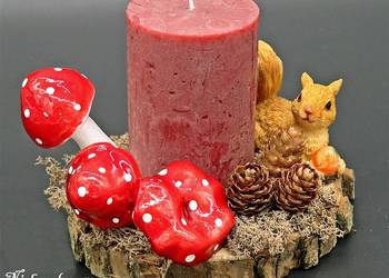 Stroik jesień ozdoba stroik ze świeczką kompozycja kwiatowa