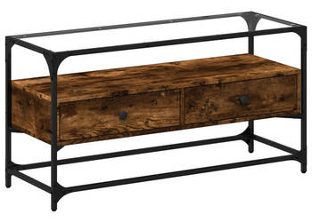Szafka pod TV ze szklanym blatem przydymiony dąb 98x35x51 cm WM-846066