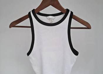 Bluzka crop top biały z czarną wstawką