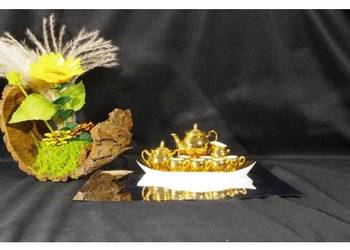 Ćmielów miniaturowy złoty serwis kawowy 6 osób vintage PRL