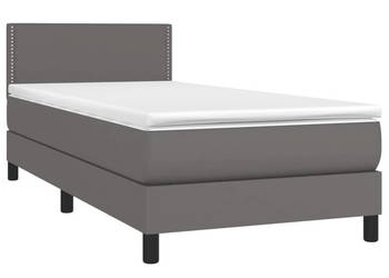 Łóżko kontynentalne z materacem i LED szara ekoskóra 90x190 cm WM-3134139