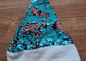 czapka Mikołaja z odwracalnymi cekinami stan bdb obwód głowy 54 cm