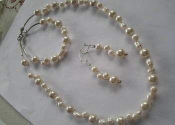 Komplet perła naturalna, szklana, biały Komplet perła naturalna, szklana, biały